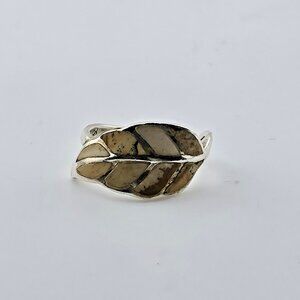 Sterling Silver 925 Leaf Ring Inlay Organic Nature Design Vintage Size 6.75